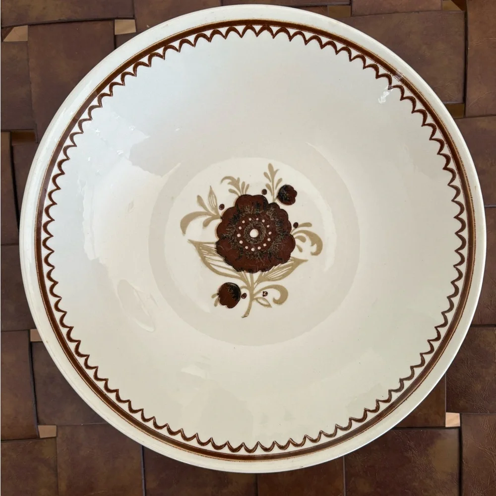 Royal China USA Vintage Cavalier Ironstone Nutmeg Brown Floral serving bowl